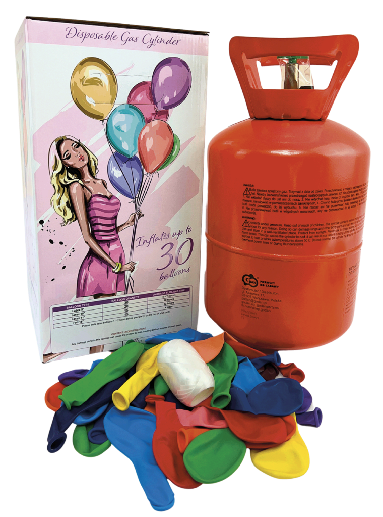 Helium do balonků nádoba 0,20m3+30 balónků a stuha